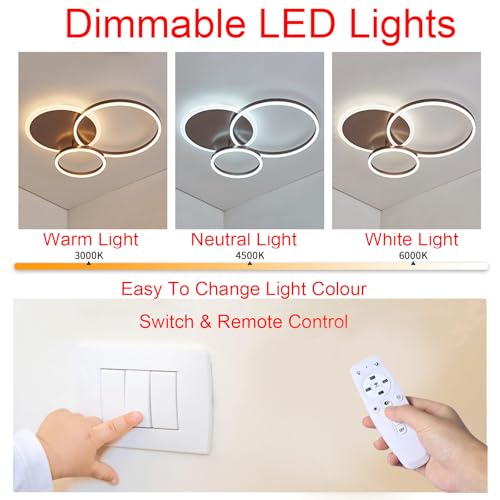 Lampe de plafond LED dimmable et télécommandée pour chambre