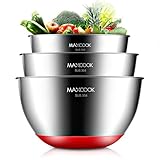 MAXCOOK Stainless Steel Salad Mixing Bowl Set, 3-Piece with Non-Slip Bottom, Nesting Metal Bowl Set...