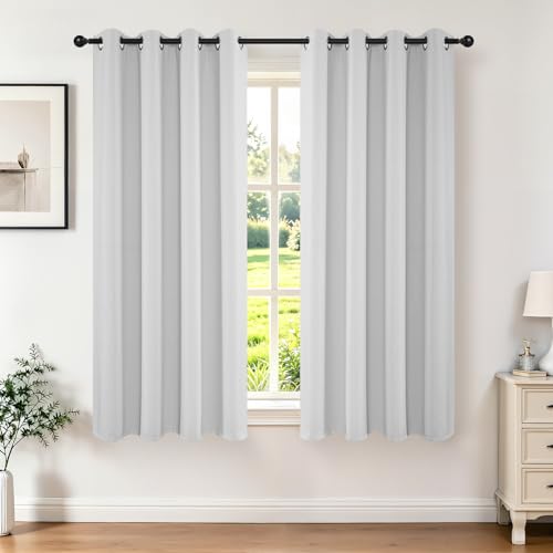 Image of Joydeco White Curtains 45 Inches Long 2 Panels Set, Thermal Insulated Long Curtains& Drapes 2 Burg, Room Darkening Grommet Drapes for Living Room Bedroom Window (W52 x L45 Inch, Greyish White)