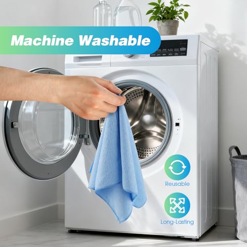 Image of HOMEXCEL Blue Microfiber Cleaning Cloth, 24 Pack Absorbent Cleaning Rags, Lint-Free, Streak-Free Cleaning Towels for Car Kitchen House, 12 inchX11 inch