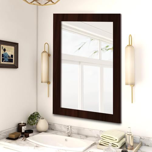 kaevion Wall Hanging 1.75ft Brown Waterproof PVC Framed Mirror |Wall Mirror for Bedroom or Bathroom Home Decor Wall Mount Living Room Vanity Farmhouse| washroom Mirror for Wall