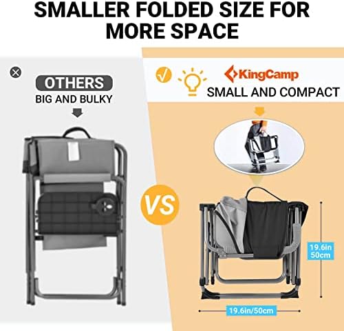 KingCamp Directors Chair Folding Camping Chairs for Adults with Side Table 23in Wide Seat for Garden Picnic Outdoor Supports up to 300LBS