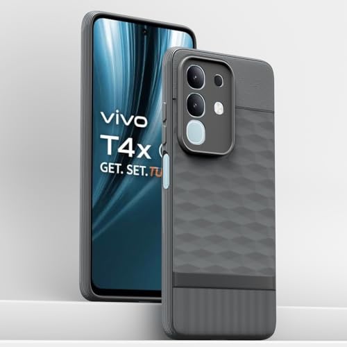 Image of Pikkme Back Cover for Vivo T4x 5G / iQoo Z10x 5G / Vivo Y31 Pro 5G Camera Protection 3D Hexa Cube Design Silicone Protective Bumper Case (Grey)