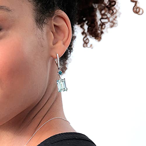 Gem Stone King 925 Sterling Silver Sky Blue Simulated Aquamarine and London Blue Topaz Dangle Earrings For Women (14.24 Cttw, Gemstone Birthstone, Emerald Cut 14X10MM)3