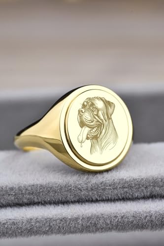 Bague Cane Corso argent sterling 925 et chevalière ovale plaquée or - 4