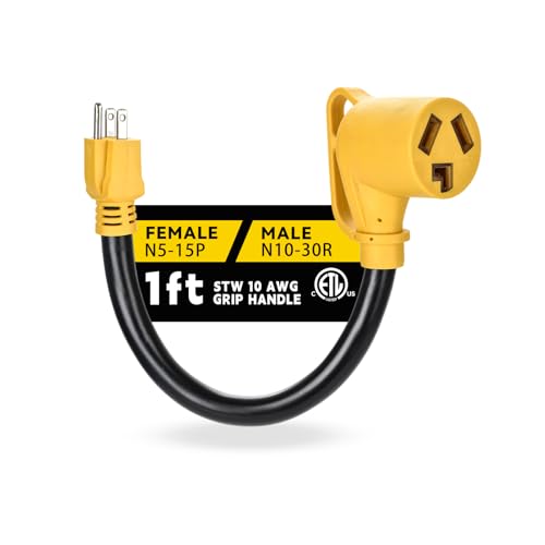 Image of Dryer Adapter Cord, NEMA 5-15P Male to 10-30R Female Power Adapter, Heavy Duty STW 10 Gauge Only for 15 Amp 120V Dryer, 12Inch, ETL Listed（Yellow）