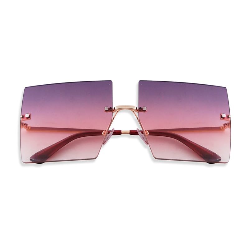 Lunettes de soleil surdimensionnées sans monture verres bleu rose dégradés pour été