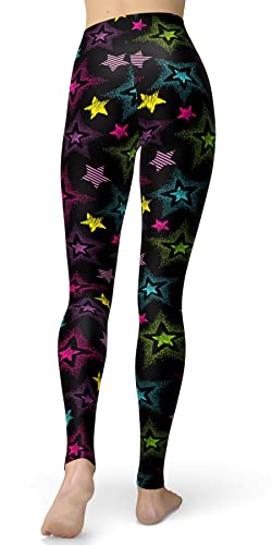Image of sissycos Women's 80s Leggings Neon Artistic Splash Printed Buttery Soft Stretchy Pants