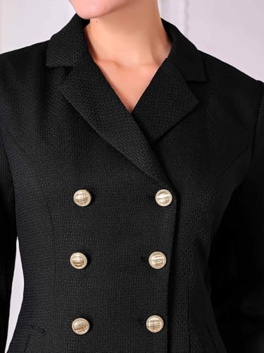 Image of Hobemty Women's Tweed Blazer Dress Collared Double Breasted A-Line Formal Work Dresses