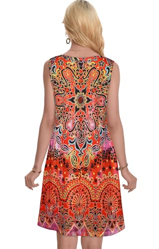 Image of Summer Dresses for Women Beach Boho Sleeveless Vintage Floral Flowy Pocket Tshirt Tank Sundresses 2026