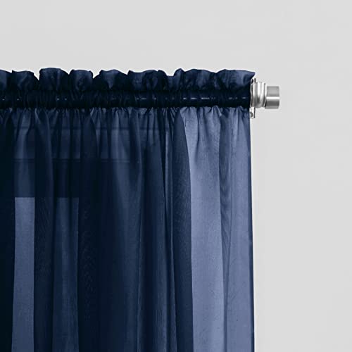 Upopo Navy Blue Valance 15 Inches Long Sheer Curtain Valance Living Room Bedroom Kitchen Voile Transparent Light Filtering Valance Curtain Small Short Door Window Treatment 2 Panels Rod Pocket #TOP4