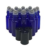 HugeStore 12 Stück 5ml Klein Leer Glasflaschen Ätherisches Öl Flaschen Rollenkugel Glasflaschen Blau