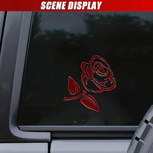Image of 3D Rose Car Sticker Decal, Waterproof PVC Auto Bumper Stickers, 3.9'' x 3.1'' Cute Flower Car Window Decals, Vehicle Exterior Decoration Accessories for Wall, Mirror, Laptop (Red)