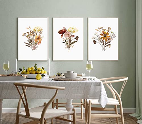 Watercolor Botanical Wall Art Print Set Of 3 Vintage Floral Canvas Wall Art Yellow Wildflowers Art Floral Picture Farmhouse Art Decor Modern Home Decor Art For Living Room Bedroom16X24 Inch Unframed #TOP3