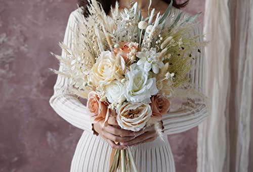 Preserved Rose Wedding Bouquet,Boho Wedding Bouquet,Pampas Grass Bouquet,Dried Flowers Bouquet,Bridal