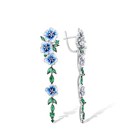 Santuzza Sterling Silver Green Spinel Enamel Peony Flower Earrings for Women2