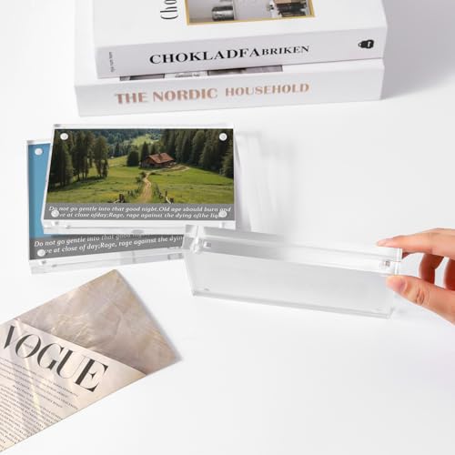 YXIMOX 4 Pack Acrylic Picture Frames 5x7, Double Sided Magnetic Photo Blocks - 20% Extra Thick Self Standing Clear Frameless Holder, Desktop Display for Wedding Photos, School Portraits & Office — view 3