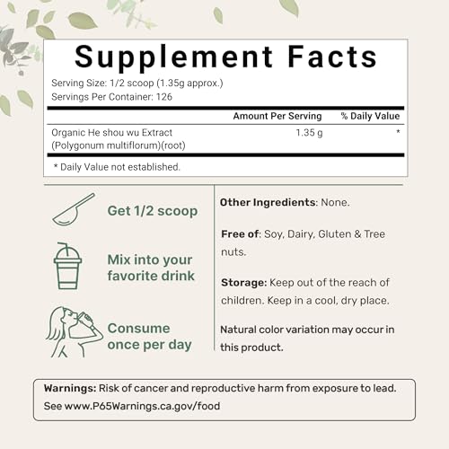 Maximum Strength Organic Fo-Ti (He Shou Wu) 50:1 Extract Powder, Traditional Anti-Aging Herb, Powerfully Promotes Hair Health & Antioxidant, 4 Ounce, Non-GMO and Vegan Friendly