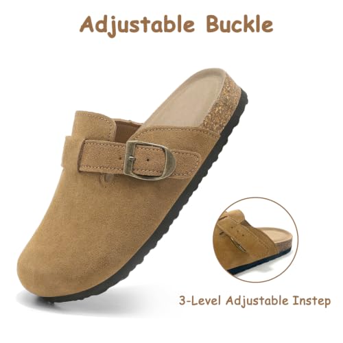 Image of Kids Clogs for Boys Girls Genuine Suede Leather Potato Slide Adjustable Buckle Indoor Outdoor Slippers
