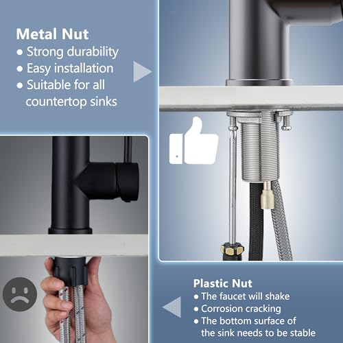 Image of GIMILI Black Stainless Kitchen Faucet with Pull Down Sprayer Single Hole Stainless Steel LED Faucet, Suitable for Farmhouses, RV, Laundry Room, Outdoor, and Campers. Llave para fregadero de cocina