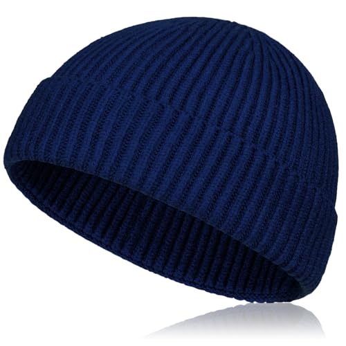 TSKNOMO Bonnet Pêcheur Court en Laine Homme Femme – Bonnet Tricoté avec Revers, Bonnet Hiver Chaud Unisexe Style Trawler
