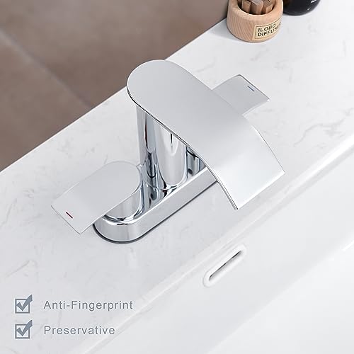 Ultimate Unicorn Bathroom Faucet for Sink Chrome, 4 Inch Bathroom Sink Faucet for 3 Hole or 2 Hole, 2 Handle Waterfall Faucets with Pop up Drain, Centerset Faucets for RV, Patent No. : US D983,326 S