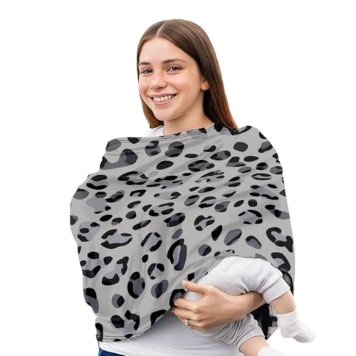 Image of Forchrinse Grey Leopard Print Baby Car Seat Cover Soft Stretchy Breastfeeding Nursing Cover Multi Use Cover for Shopping Cart /High Chair /Stroller