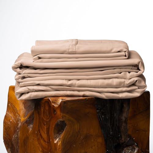 Image of Olive + Crate Tencel Lyocell Eucalyptus Queen Size Sheet Set - Cooling Tencel Sheets for Hot Sleepers with 18 Inch Deep Pocket Fit - Terracotta Clay 4-Piece Set