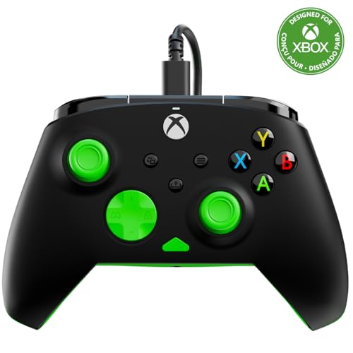 Turtle Beach Rematch Core Nero/Verde - Gamepad cablato - Con licenza per Xbox Series XS, Xbox One e PC - Pulsanti audio, motori Rumble e grilletti a impulsi, cavo da 3 m