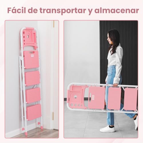 Escaleras plegables de 4 escalones para el hogar, taburete rosa BONTEC de acero con mango suave 8
