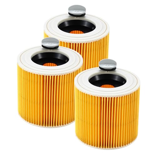 3 Filtros De Cartucho, Para Kärcher WD3 filtros de Repuesto compatibles para aspiradoras WD1, WD2, WD3, SE4001 SE4002 MV3, MV2, También Adecuados para Filtros de Aspiradoras en seco y Húmedo
