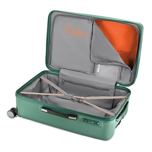 Image of Skybags Polycarbonate Trunk Check-in Trolley Bag, 68cm | Medium Double Spinner Hardsided Luggage with Smooth 8-Wheel & TSA Lock | Suitcase for Travel | 5-Year International Warranty (Green)