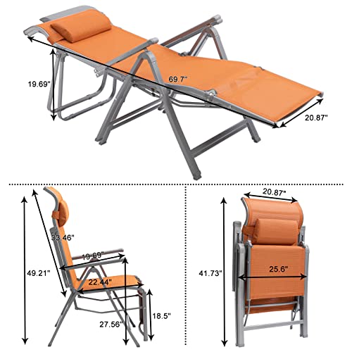 Abocofur 180 Degree Adjustable Zero Gravity Chair For 500Lbs, Steel Frame Folding Heavy Duty Lounge Chair With Armrest, Indoor&Outdoor Textil Fabric Chaise Recliner For Courtyard, Patio, Orange #TOP1