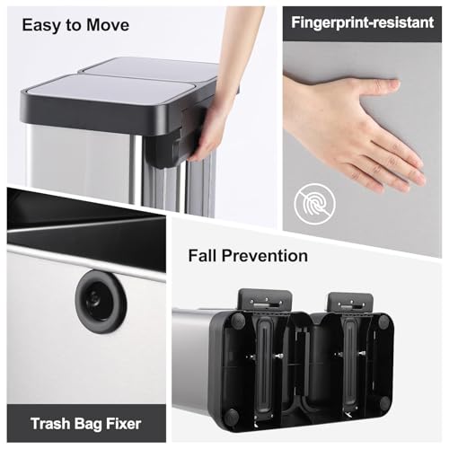 Caneca de basura rectangular acero inoxidable 60L doble compartimento miniatura 3