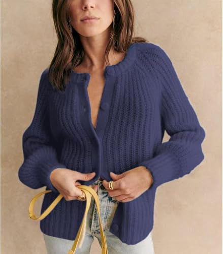 Image of Sumleno Womens Open Front Button Down Sweater Long Sleeve Y2k Chunky Knit Cardigan Trendy Fall Outfits Casual Knitwear Coats
