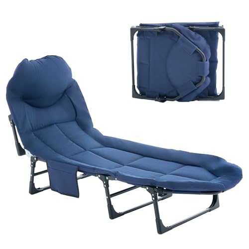 DUMOS Camping Cot for Adults, Adjustable Folding Camping Bed with Mattress, 6 Angle Foldable Camping Bed for Camp, Office, Outdoor, Lightweight Camping Cot with Carry Bag, Supports 450 lbs (Blue)