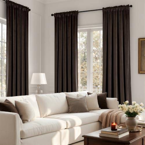 Image of MIULEE Brown Blackout Velvet Curtains Drapes 90 Inch Long 52 inchx90 inch Bedroom | Luxurious Bedroom Living Room Decor, Room Darkening, Thermal Insulated, Rod Pocket Design, Super Soft Fabric