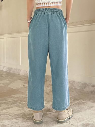 Image of Sugathari Girl's & Women's Denim Cotton Elastic Waist Cropped Straight Ankle Length Wide Leg Casual Baggy Jeans for Women, Trousers Pant for Women (Jeans 239)