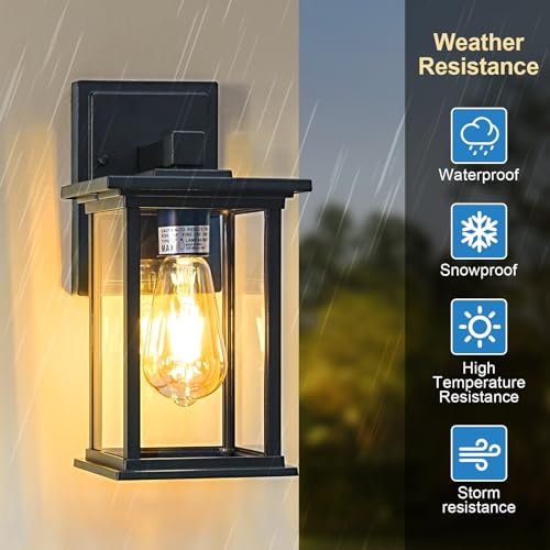 Outdoor Wall Sconce for Patio Hallway Entryway Yard, Waterproof Exterior Lantern for Porch, Aluminium Anti-Rust Outside Wall Mounted Light Fixture Vintage Black Outdoor Sconces Light