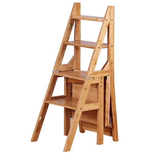 Escalera de madera de pino convertible en taburete plegable para cocina, estudio y archivadores 2