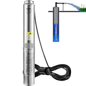 VEVOR Deep Well Submersible Pump, 1HP/750W 115V/60Hz, 37GPM Flow 207 ft Head, with 33 ft Electric Cord, 4 inch Stainless Steel Water Pumps for Industrial, Irrigation &amp; Home Use, IP68 Waterproof Grade