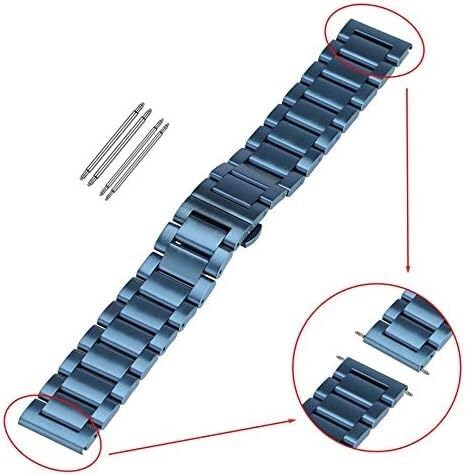 Butterfly Buckle 18/20/22/24mm Blue Solid Stainless Steel Watch Strap Push Button Hidden Buckle Straps Watch Strap (22mm)4