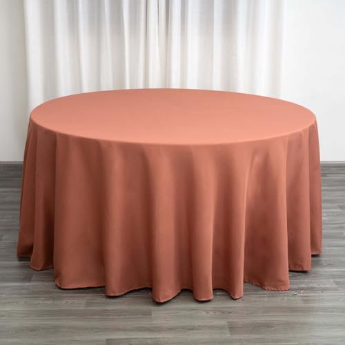 Efavormart Round Tablecloth, 120 Inch Stain & Wrinkle Resistant Washable Table Cloth, Decorative Polyester Fabric Table Cover for Banquet, Wedding, Dining - Terracotta (Burnt Orange)