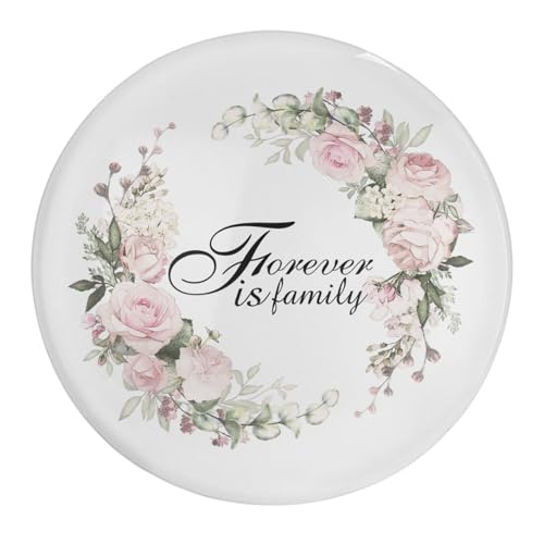 2 imanes de cristal para nevera, calcomanías redondas para nevera, con texto en inglés 'Forever Is Family', diseño floral, corona de flores, imanes de cocina, decoración para armarios familiares