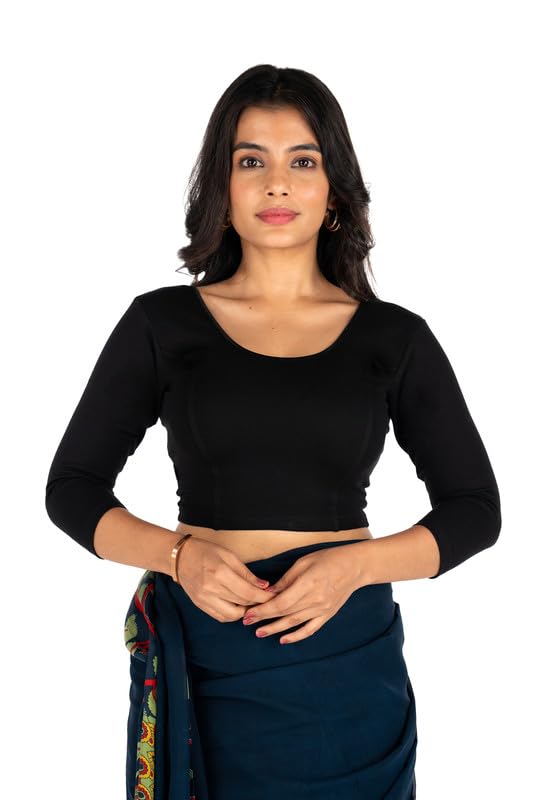 abhi Cotton Readymade Saree Blouse for Women- 3/4 Sleeve, Round Neck, Regular-fit, Stretchable, Pull-on Style-picture-17
