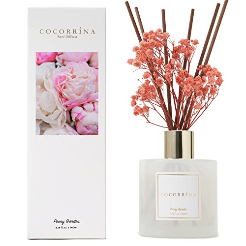 Cocorrína 200ml Difusor de Varillas con Flores secas/Peony Garden/Ambientadores de Hogar, Ambientador Varillas/difusor de Aromas/para Decoración de Baños y Estanterías