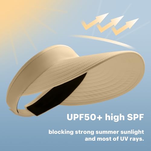 Image of WANDER Sun Visor Hats for Women Wide Brim UV Protection Adjustable Large Golf Beach Cap Packable Travel Sport Visor