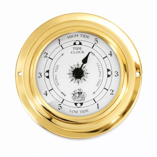 VzKalytrix 3.85 Brass Tide Clock High & Low Tide Dial Nautical Wall/Boat Mount Includes 3-Step Setup Card + Tide Reminder Card Spare Screws Quiet Quartz Movement