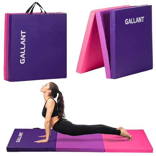 Gallant Gymnastics Mat Foldable – 6FT Exercise Mat with Carry Handles, Non Slip PU Leather, High Density Polyethylene Crash Workout Mats for Kids