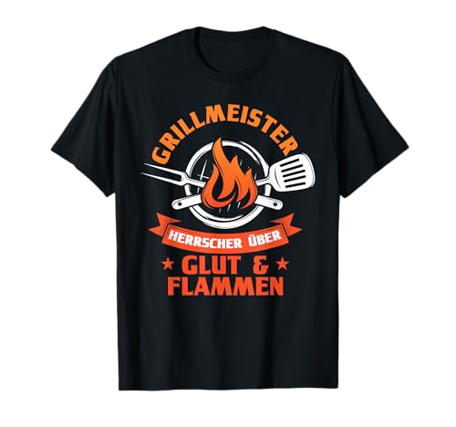 Grill Zubehör Grillset Für Männer Geschenk Herrscher Über Glut Flammen BBQ Grill T-Shirt Schwarz Klein Männer Grillthemed-T-Shirt